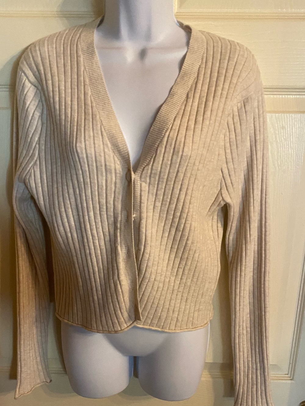 7 For All Mankind Cream Ribbed Button-Front Cardigan